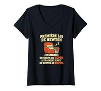 Femme Première Loi de Newton Humour Physique Corps au Repos T-Shirt avec Col en V