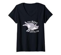 Femme Prenez les siestes, détruisez le capitalisme - Chat communiste amusant T-Shirt avec Col en V
