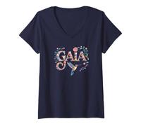 Femme Prénom Floral Gaia personnalisé Fille réunion Mon Anniversaire T-Shirt avec Col en V