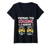 Femme Prépare-toi Cousine J’Arrive 2027 Annonce Future Cousine T-Shirt avec Col en V