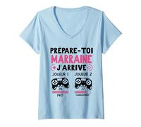 Femme Prépare-toi Marraine J’Arrive 2027 Future Marraine Gamer T-Shirt avec Col en V