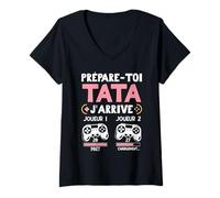 Femme Prépare-Toi Tata Annonce Grossesse Gamer Future Tata 2027 T-Shirt avec Col en V