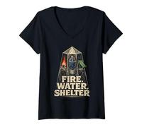 Femme Prepper La Survie Survivaliste Fire Water Shelter T-Shirt avec Col en V