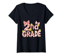 Femme Preppy Back to School Coquette Fraise 2e année T-Shirt avec Col en V