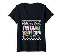 Femme Preppy Bienvenue, Je suis contente Que tu sois là pour la rentrée T-Shirt avec Col en V
