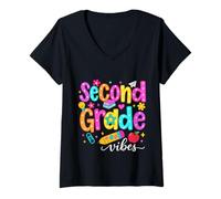 Femme Preppy Second Grade Vibes Back to School, Filles et garçons de 2e année T-Shirt avec Col en V