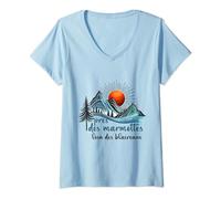 Femme Près des marmottes loin des blaireau Citation Forêt Montagne T-Shirt avec Col en V
