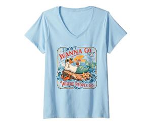 Femme Présentation Canard Sirène Plage Solitude Vacances T-Shirt avec Col en V