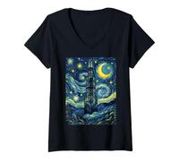 Femme Présentation de l'histoire de l'art de la Willis Tower Chicago Starry Night T-Shirt avec Col en V