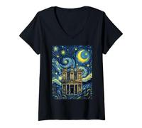 Femme Présentation de l'histoire de l'art de Petra Jordan Starry Night T-Shirt avec Col en V