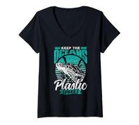 Femme Préservez Les Océans sans Plastique Mer Pollution Plastique T-Shirt avec Col en V