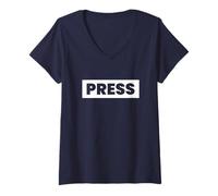 Femme Presse Design Presse Médias Actualités Journalistes Press T-Shirt avec Col en V