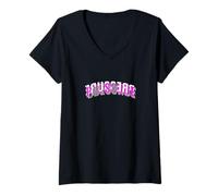 Femme Pression de Couleur Rose dans Tous Les Sens Graphique Rose T-Shirt avec Col en V