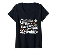 Femme Prestataire de Services de Garde d'enfants Fournisseur de garderie Professeur de garderie T-Shirt avec Col en V