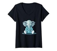 Femme Prêt pour l'heure du coucher avec ce motif d'éléphant confortable T-Shirt avec Col en V