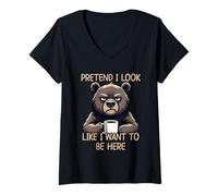 Femme Pretend I Look Like I Want to Be Here T-Shirt avec Col en V