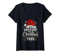 Femme Pretend I'm A Christmas Tree Costume Assorti à Noël Familial T-Shirt avec Col en V