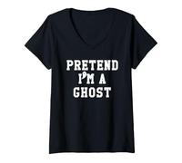 Femme Pretend I'm a Ghost Lazy Halloween Costume Funny Ghost Scary T-Shirt avec Col en V