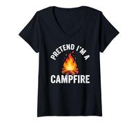 Femme Pretend I'm Campfire Camping Holiday Funny Halloween Costume T-Shirt avec Col en V