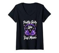 Femme Pretty Girls Like Trap Music Violet Écouteurs Vibes T-Shirt avec Col en V