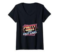 Femme Pretty Girls Love Fast Cars Femmes de Pilote de Coureur - T-Shirt avec Col en V