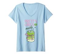 Femme Pretty Girls Matcha Drink Cute Esthétique Bow Thé Vert Art T-Shirt avec Col en V