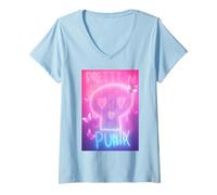 Femme Pretty in Punk Pink Crâne Cœurs Papillons Esthétique Party T-Shirt avec Col en V
