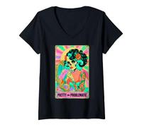 Femme Pretty Problematic Tarot Squelette Pinup Floral Vanity T-Shirt avec Col en V