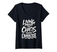 Femme Preuve Vivante Chaos Construit Caractère T-Shirt avec Col en V