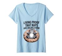 Femme Preuve vivante que les siestes sont une forme d'art pour les amoureux des chats T-Shirt avec Col en V