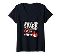 Femme Prévenir l'étincelle Avant qu'elle ne Commence | Cadeau Slogan de sécurité Incendie T-Shirt avec Col en V