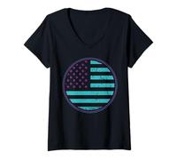 Femme Prévention du Suicide American Flag Porter Une Conscience T-Shirt avec Col en V