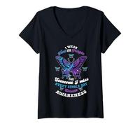 Femme Prévention du Suicide Porter Un Papillon Violet Sarcelle T-Shirt avec Col en V