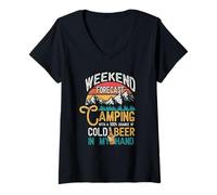 Femme Prévisions du Week-End 100% Chance Beer in My Hand Camping T-Shirt avec Col en V