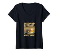 Femme Prévisions du week-end : 100 % de chance de feu de camp et de bière froide T-Shirt avec Col en V