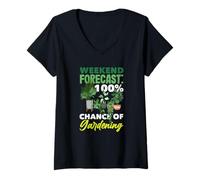 Femme Prévisions du Week-End : 100% de Chance de jardiner drôle de Jardinage T-Shirt avec Col en V