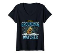 Femme Prévisions météo pour la marmotte Day Funny Spring T-Shirt avec Col en V
