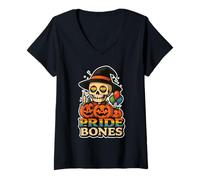 Femme Pride Bones Citrouilles Arc-en-Ciel T-Shirt avec Col en V