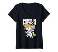 Femme Pride in Motion Drapeau Licorne Arc-en-Ciel Community LGBTQ T-Shirt avec Col en V