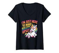 Femme Pride Month I'm Just Here To Make Bigots Upset Funny Unicorn T-Shirt avec Col en V