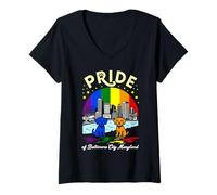 Femme Pride of Baltimore City Maryland Dogs Drapeau Arc-en-Ciel T-Shirt avec Col en V
