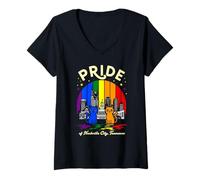 Femme Pride of Nashville City Tennessee Cats Drapeau Arc-en-Ciel T-Shirt avec Col en V