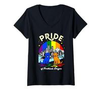 Femme Pride of Portland City Oregon Dogs Drapeau Arc-en-Ciel T-Shirt avec Col en V
