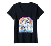 Femme Pride Unicorn - Aquarelle Arc-en-Ciel Style 2 - Fan Fun T-Shirt avec Col en V
