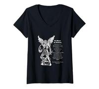 Femme Prière à Saint Michel Archange Impression chrétienne T-Shirt avec Col en V