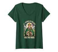 Femme Prière catholique St Patrick d'Irlande Ora Pro Nobis T-Shirt avec Col en V