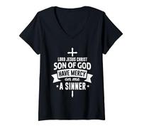 Femme Prière de Jésus - Crucifix chrétien orthodoxe et catholique T-Shirt avec Col en V
