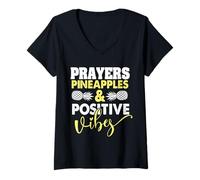 Femme Prières Ananas et Vibes positives Jour de Transfert drôle FIV T-Shirt avec Col en V