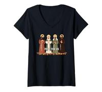 Femme Priez pour Nous Les Saints catholiques prière de la journée des Saints T-Shirt avec Col en V