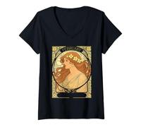 Femme Primrose Flowers Art Nouveau Style Février Anniversaire T-Shirt avec Col en V